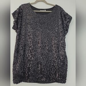 PrettyGuide Black Sequin Short Sleeve Party Top Size L